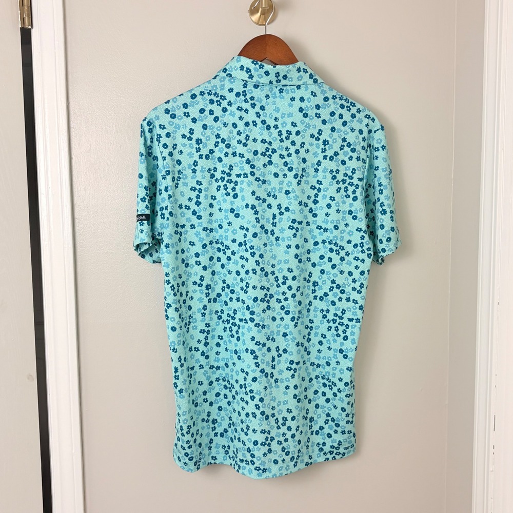 Bad Birdie Golf Polo Mens Small Teal Green Floral Print Performance Shirt - Picture 4 of 10